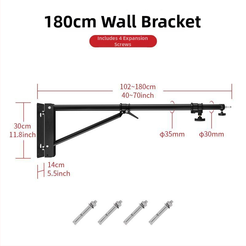 Cantileverná stenová rameno pre štúdio – železo+ABS, nosnosť 3–5 kg, výška 1,3/1,8 m, priemer rúry 35 mm, 3 časti