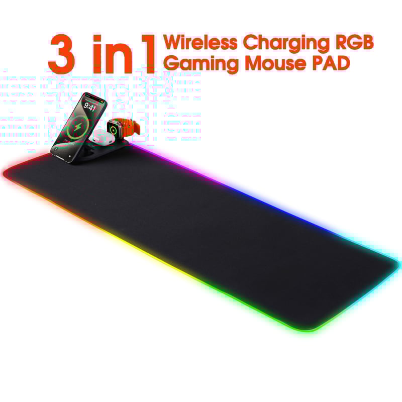 3-v-1 podložka pod myš s bezdrôtovým nabíjaním, prispôsobiteľná kancelárska podložka s logom, protišmyková a podsvietená.