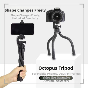 Octopus trepied pentru cameră și telefon cu telecomandă Bluetooth – suport de birou flexibil, material din cauciuc dens, personalizare disponibilă, marcă proprie licențiată