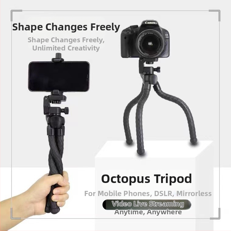 Octopus trepied pentru cameră și telefon cu telecomandă Bluetooth – suport de birou flexibil, material din cauciuc dens, personalizare disponibilă, marcă proprie licențiată
