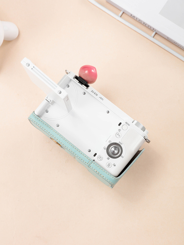 Sony ZVE10 bezzrkadlová kamera taška s koženým základom (polukomplekt) – PU koža, ohnutý ramenný popruh, vnútorné vnútro zo syntetickej kože, model ZVE10