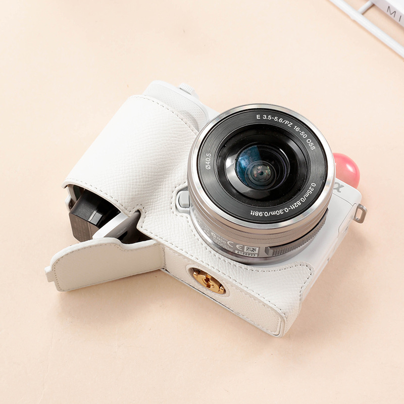 Sony ZVE10 bezzrkadlová kamera taška s koženým základom (polukomplekt) – PU koža, ohnutý ramenný popruh, vnútorné vnútro zo syntetickej kože, model ZVE10