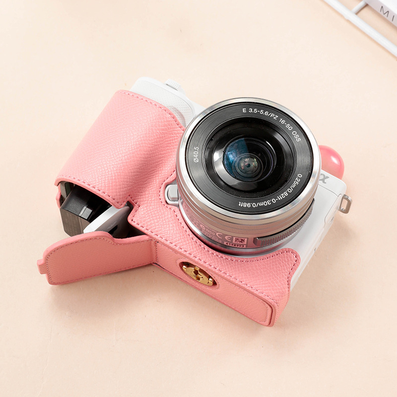 Sony ZVE10 bezzrkadlová kamera taška s koženým základom (polukomplekt) – PU koža, ohnutý ramenný popruh, vnútorné vnútro zo syntetickej kože, model ZVE10