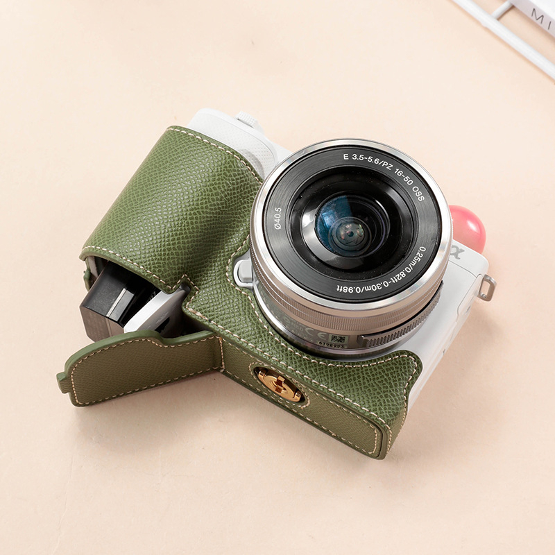 Sony ZVE10 bezzrkadlová kamera taška s koženým základom (polukomplekt) – PU koža, ohnutý ramenný popruh, vnútorné vnútro zo syntetickej kože, model ZVE10