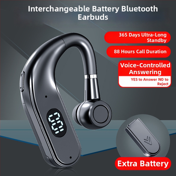 In-ear bezdrôtové Bluetooth slúchadlá s vymeniteľnou batériou, háčik na ucho, univerzálne pre Apple, Huawei, Vivo — Bluetooth 5.2, dosah 10 m, vodeodolné, výdrž batérie viac ako 8 hodín, digitálny displej
