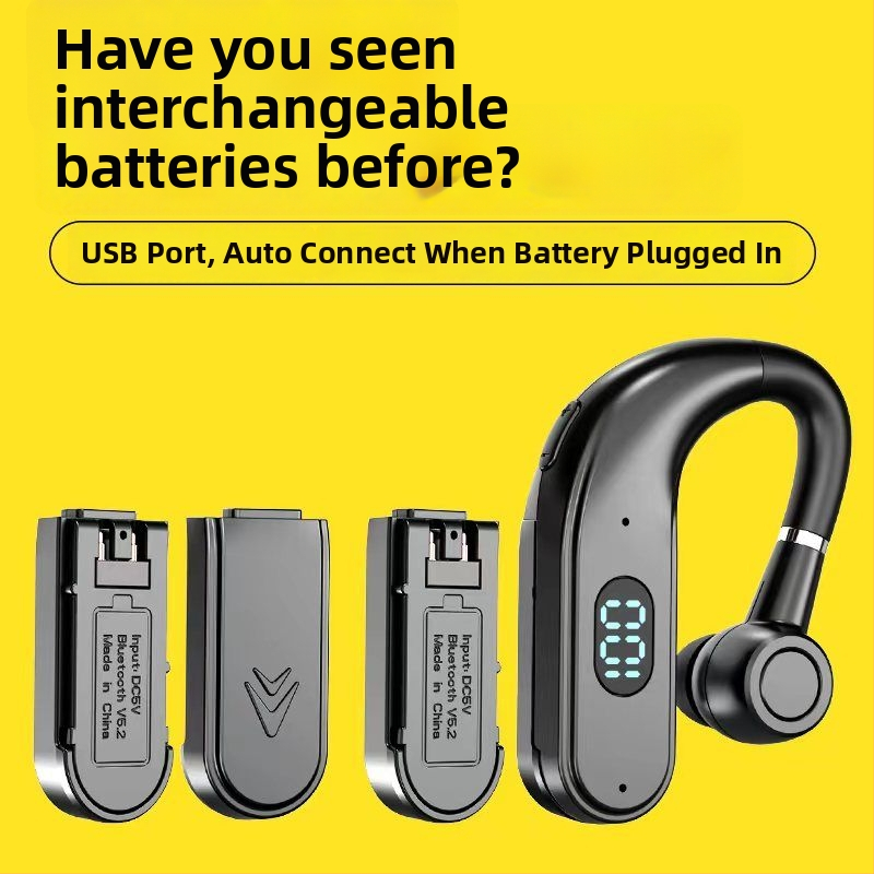 In-ear bezdrôtové Bluetooth slúchadlá s vymeniteľnou batériou, háčik na ucho, univerzálne pre Apple, Huawei, Vivo — Bluetooth 5.2, dosah 10 m, vodeodolné, výdrž batérie viac ako 8 hodín, digitálny displej