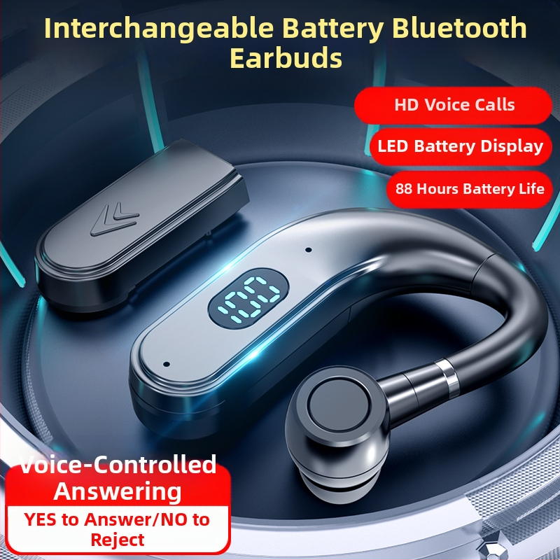 In-ear bezdrôtové Bluetooth slúchadlá s vymeniteľnou batériou, háčik na ucho, univerzálne pre Apple, Huawei, Vivo — Bluetooth 5.2, dosah 10 m, vodeodolné, výdrž batérie viac ako 8 hodín, digitálny displej