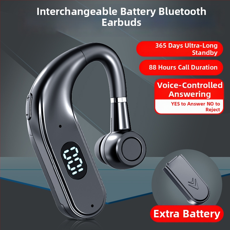 In-ear bezdrôtové Bluetooth slúchadlá s vymeniteľnou batériou, háčik na ucho, univerzálne pre Apple, Huawei, Vivo — Bluetooth 5.2, dosah 10 m, vodeodolné, výdrž batérie viac ako 8 hodín, digitálny displej