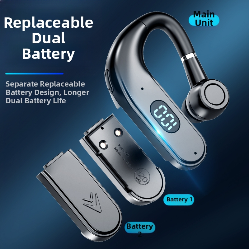 In-ear bezdrôtové Bluetooth slúchadlá s vymeniteľnou batériou, háčik na ucho, univerzálne pre Apple, Huawei, Vivo — Bluetooth 5.2, dosah 10 m, vodeodolné, výdrž batérie viac ako 8 hodín, digitálny displej