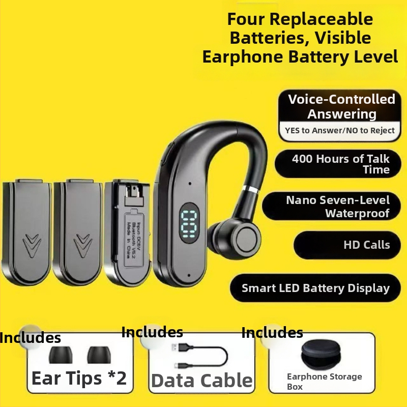 In-ear bezdrôtové Bluetooth slúchadlá s vymeniteľnou batériou, háčik na ucho, univerzálne pre Apple, Huawei, Vivo — Bluetooth 5.2, dosah 10 m, vodeodolné, výdrž batérie viac ako 8 hodín, digitálny displej