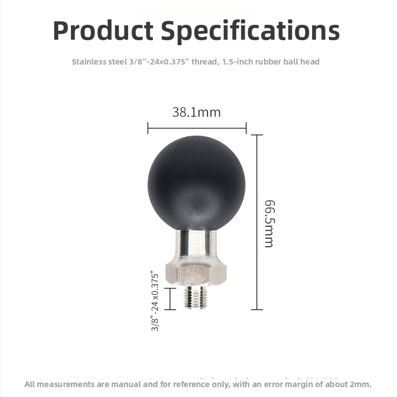 Držiak s guľovou hlavou pre kameru s 3/8-inch závitom, guľová hlava 38 mm, materiál nerezová oceľ + guma, nosnosť až do 7 kg