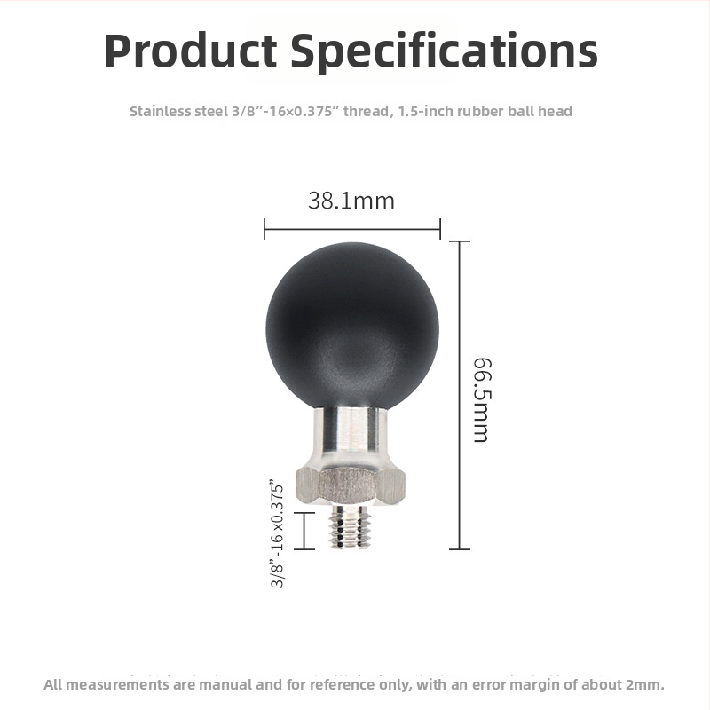 Držiak s guľovou hlavou pre kameru s 3/8-inch závitom, guľová hlava 38 mm, materiál nerezová oceľ + guma, nosnosť až do 7 kg