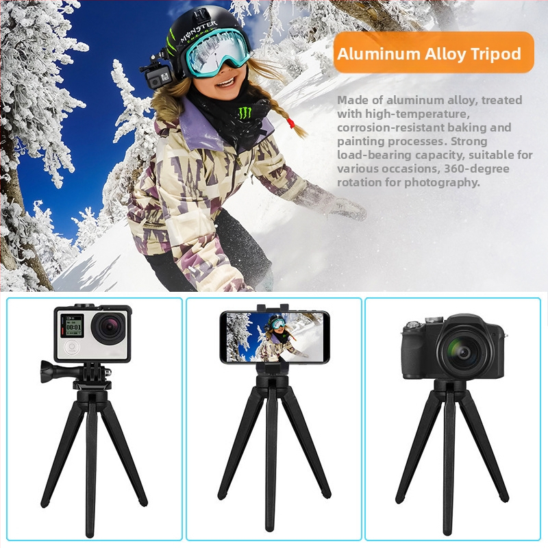 Stativ pre DSLR/GoPro z hliníkovej zliatiny, 3-sekčné nohy, guľová hlava, nosnosť 6–10 kg, doska rýchleho uvoľnenia