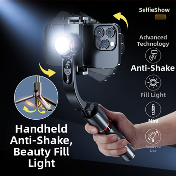 Stabilizátor pre telefón s automatickým sledovaním, ručný stabilizátor so selfie tyčou a tripodom, vstavané svetlo, Bluetooth diaľkové ovládanie, univerzálna kompatibilita