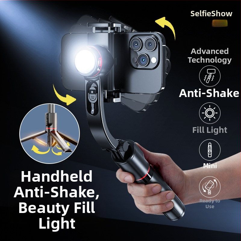 Stabilizátor pre telefón s automatickým sledovaním, ručný stabilizátor so selfie tyčou a tripodom, vstavané svetlo, Bluetooth diaľkové ovládanie, univerzálna kompatibilita