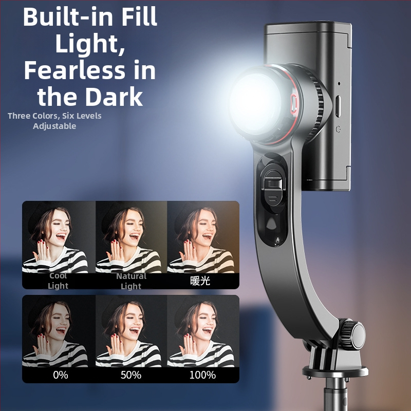 Stabilizátor pre telefón s automatickým sledovaním, ručný stabilizátor so selfie tyčou a tripodom, vstavané svetlo, Bluetooth diaľkové ovládanie, univerzálna kompatibilita