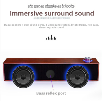 Desktop Bluetooth reproduktor, drevené puzdro, USB napájaný, 2 reproduktory, 3W výkon