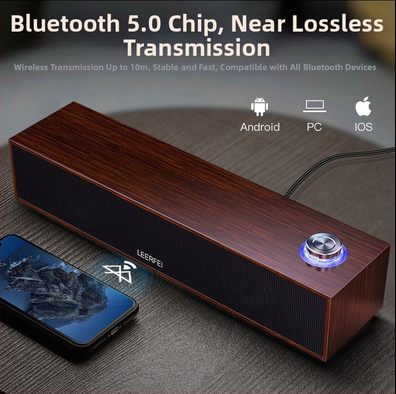 Desktop Bluetooth reproduktor, drevené puzdro, USB napájaný, 2 reproduktory, 3W výkon