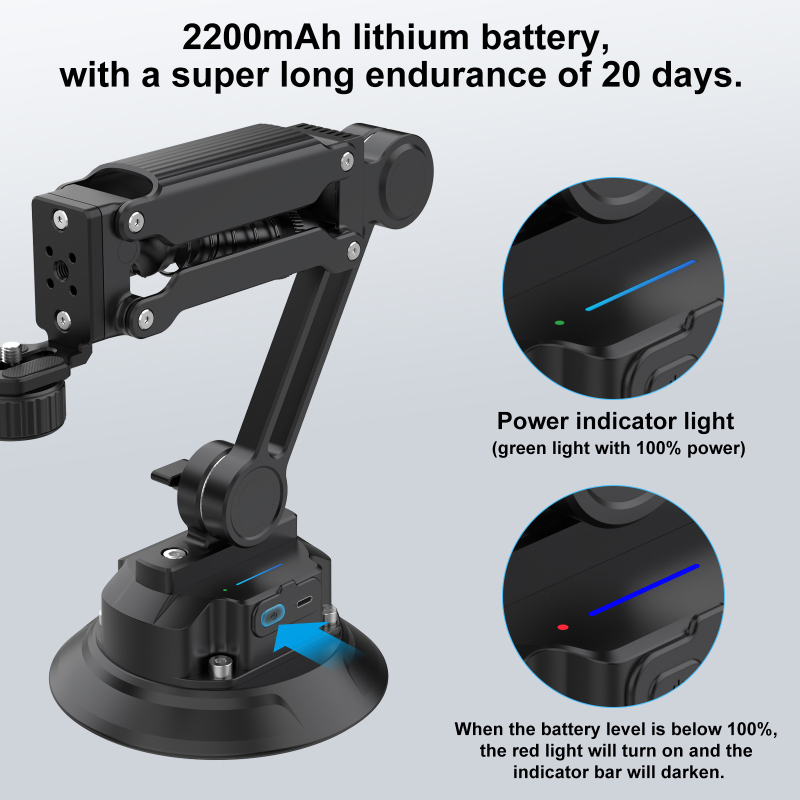 YUNKU K06c Braț amortizor cu ventuză electric pentru Pocket 2/3, GoPro și camere de acțiune – aliaj de aluminiu