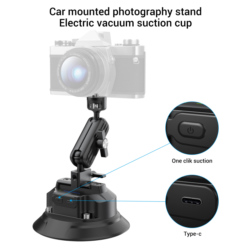 YUNKU K06c Braț amortizor cu ventuză electric pentru Pocket 2/3, GoPro și camere de acțiune – aliaj de aluminiu