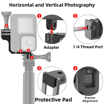GoPro vertikálny stojan na nahrávanie — centrovaný Live Vlog rám, kovový, model AL19A; kompatibilný s GoPro 12/11/10/9/8/7/6/5/4 a ďalšími športovými kamerami; tlač loga dostupná; podpora montáže v jednom kuse