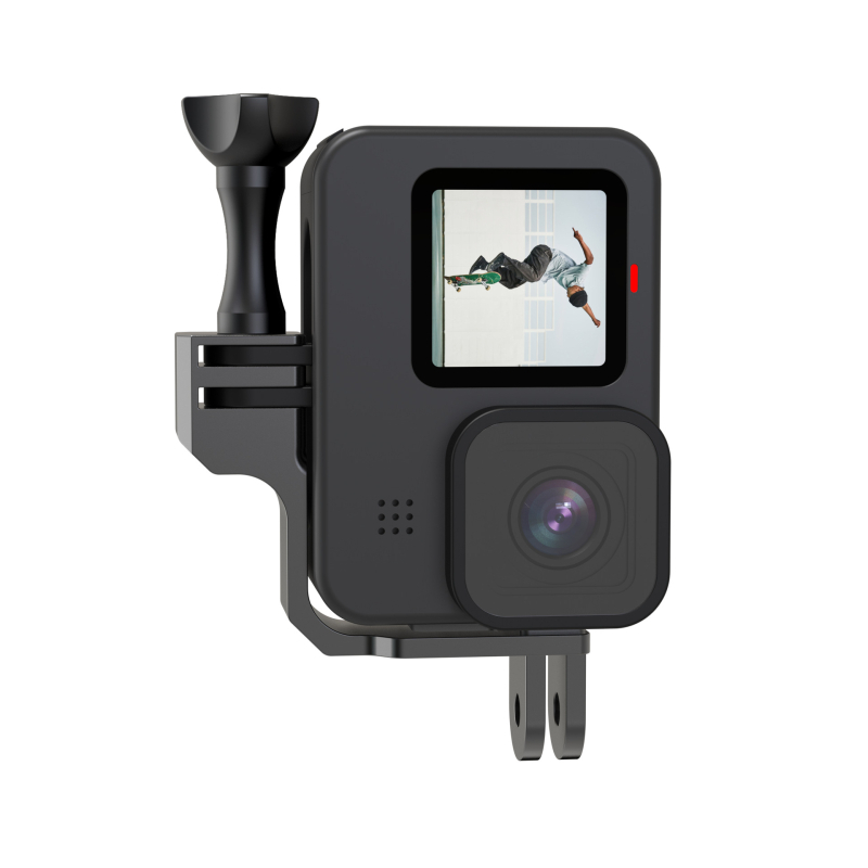 GoPro вертикална стойка за видеозаснемане — центриран Live Vlog, метал, модел AL19A; съвместим с GoPro 12/11/10/9/8/7/6/5/4 и други спортни камери; печат на логото възможен; поддържа монолитен монтаж