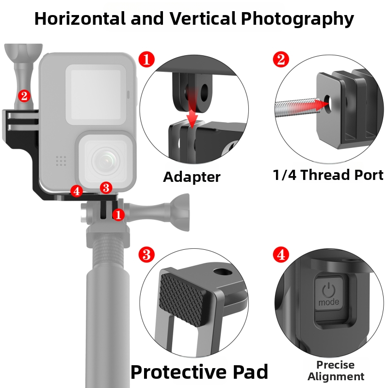 GoPro vertikálny stojan na nahrávanie — centrovaný Live Vlog rám, kovový, model AL19A; kompatibilný s GoPro 12/11/10/9/8/7/6/5/4 a ďalšími športovými kamerami; tlač loga dostupná; podpora montáže v jednom kuse