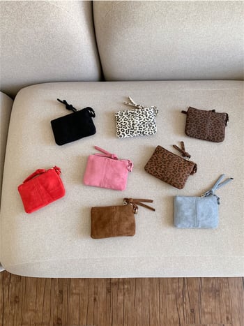 Mini peňaženka na zaväzovanie na krk, leopardný vzor, plyšový materiál, dámsky street štýl, púzdro na rúž a mince, jar 2025