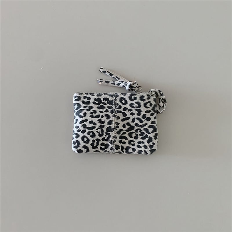 Mini peňaženka na zaväzovanie na krk, leopardný vzor, plyšový materiál, dámsky street štýl, púzdro na rúž a mince, jar 2025