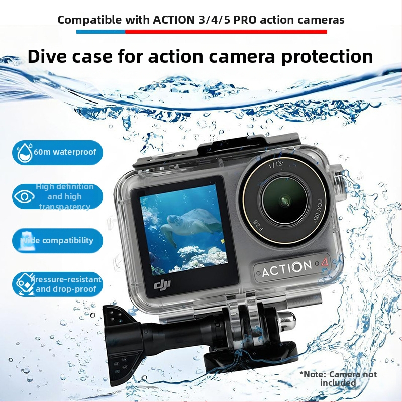 Водоустойчива защитна обвивка за DJI Action 3/4/5 Pro – прозрачен поликарбонат, устойчив на корозия, съвместима с Action 3/4/5 Pro