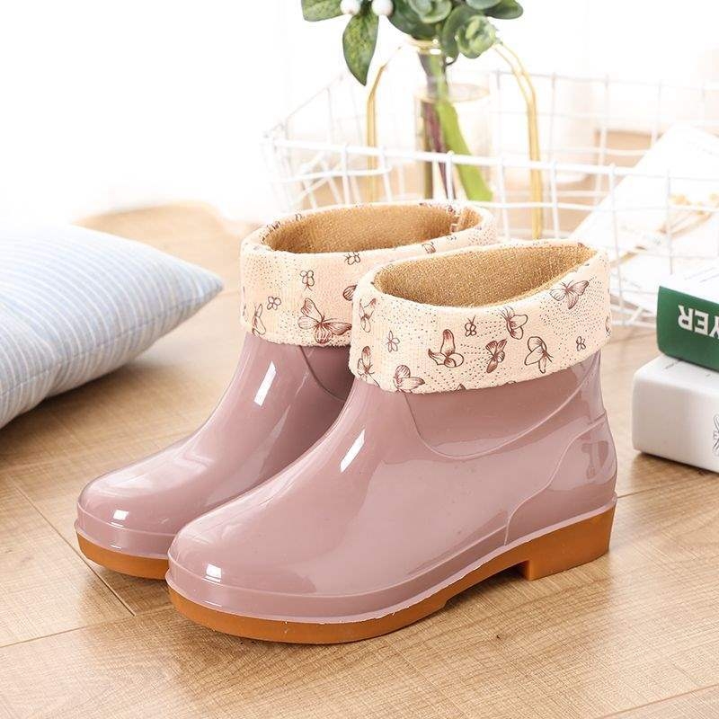 Moteriški guminiai lietaus batai, žemas siluetas, fleece pamušalas, priešslydžio padas