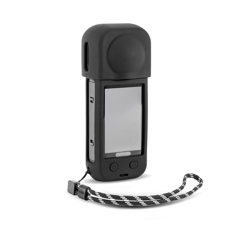 Силиконов предпазен корпус за Insta360 X5 с капачка за обектива и охлаждащ корпус (модел STARTRC VCR; Материал: силикон; Комплект: корпус за тяло, корпус за обектив, шнур против загуба)