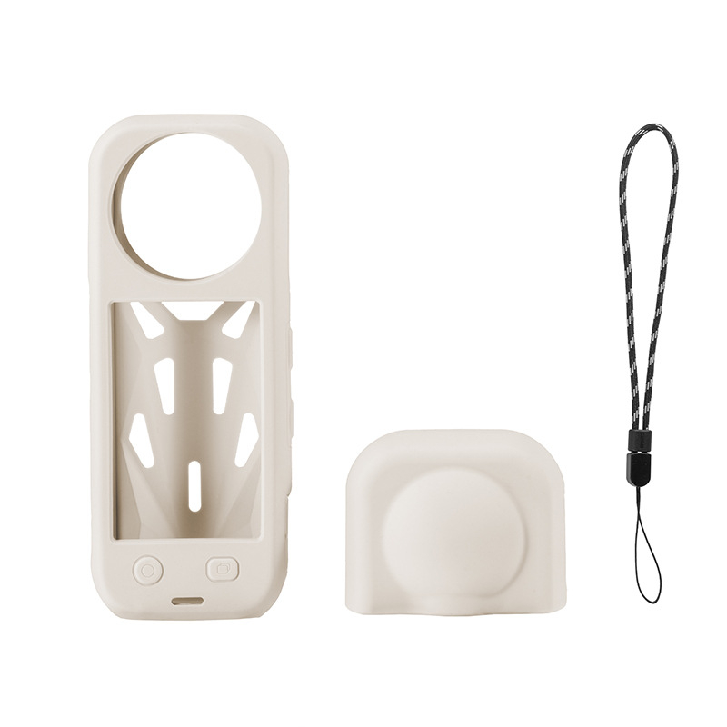 Силиконов предпазен корпус за Insta360 X5 с капачка за обектива и охлаждащ корпус (модел STARTRC VCR; Материал: силикон; Комплект: корпус за тяло, корпус за обектив, шнур против загуба)