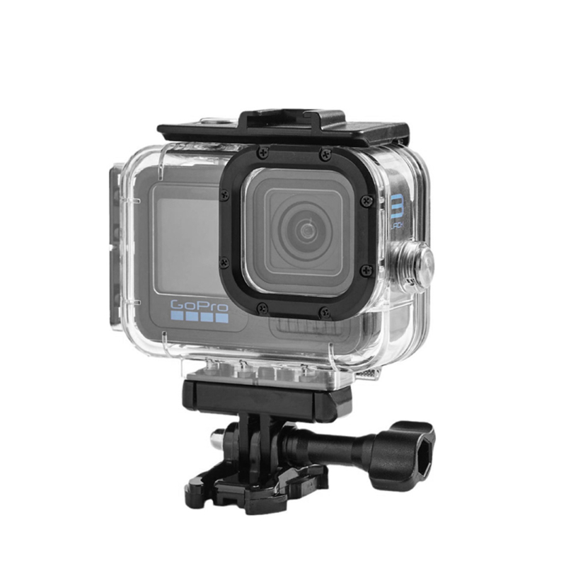 Carcasă impermeabilă pentru GoPro HERO12/11/10/9 cu bază și șurub, model ZH2016, material PC+316SS