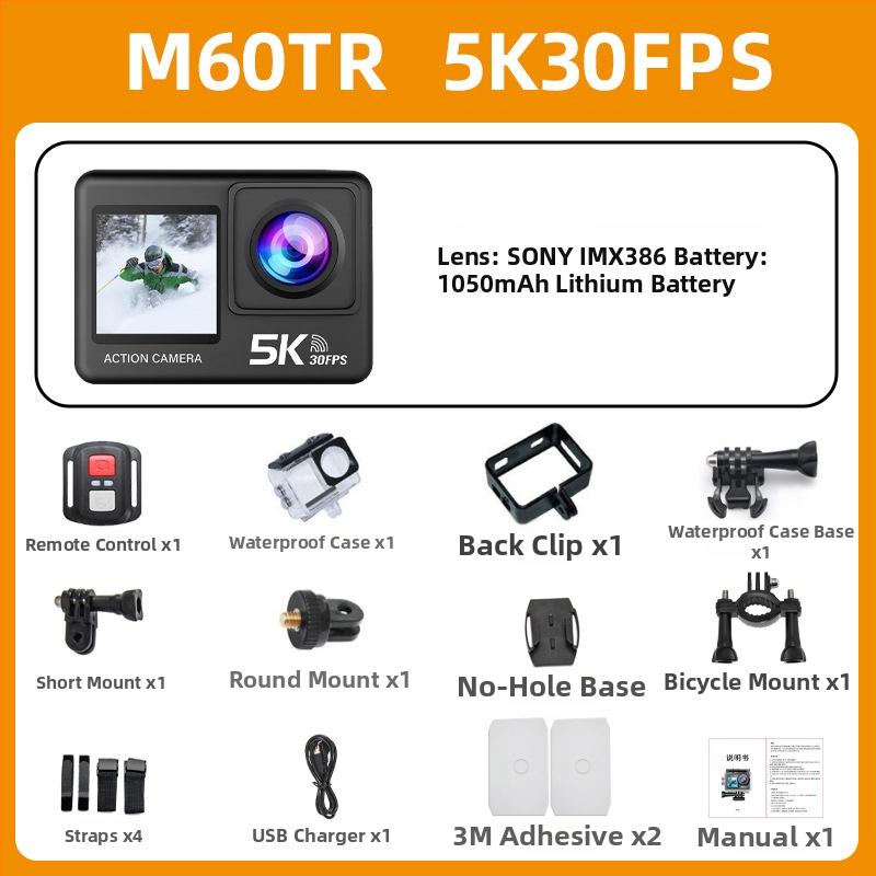 Create vision M60TR akčná kamera so stabilizáciou 4K, 2,0-palcový LCD, TF karta pre ukladanie, 90 minút výdrže batérie