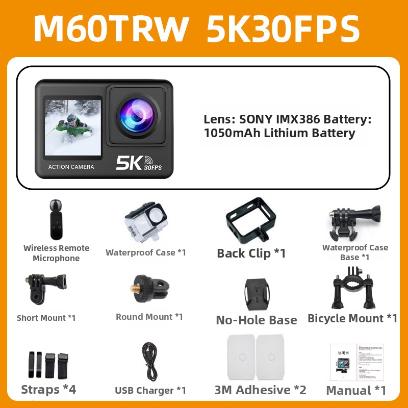 Create vision M60TR akčná kamera so stabilizáciou 4K, 2,0-palcový LCD, TF karta pre ukladanie, 90 minút výdrže batérie