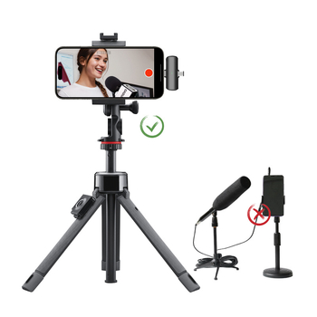 Nunavo Kit de microfoane wireless pentru interviuri, cu microfon de mână, protecție anti-vânt și cablu de încărcare — Model U5-cfmkf-nv, pentru telefoane