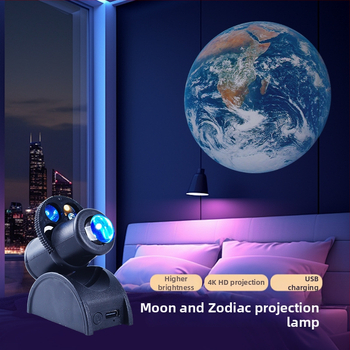 Zemes un Mēness projekcijas lampiņa fotorekvizītam, atmosfēras nakts gaisma, torņa stila dizains; uzstādīšana: karājamā, sienas stiprinājums, galda, grīdas statīvs; zīmols L.y