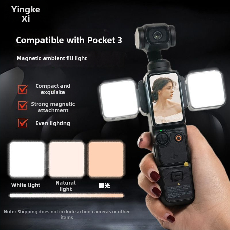 LED svetlo pre DJI Pocket 3 - Prenosné magnetické rýchlo-uvoľňovacie osvetlenie pre športovú kameru s nastaviteľnou jasou