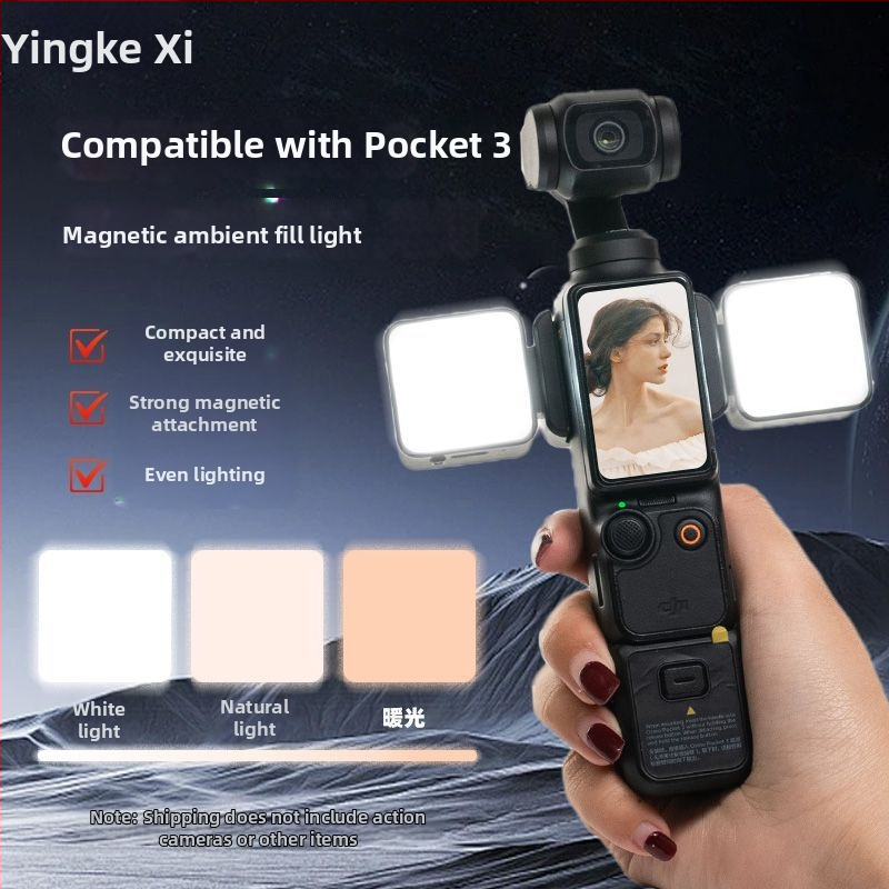 LED svetlo pre DJI Pocket 3 - Prenosné magnetické rýchlo-uvoľňovacie osvetlenie pre športovú kameru s nastaviteľnou jasou