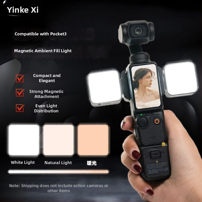 LED svetlo pre DJI Pocket 3 - Prenosné magnetické rýchlo-uvoľňovacie osvetlenie pre športovú kameru s nastaviteľnou jasou