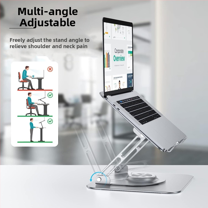 Stojan na notebook z hliníkovej zliatiny, 360° otáčavý, skladateľný, stolný držiak na tablet – Model F147, 840 g