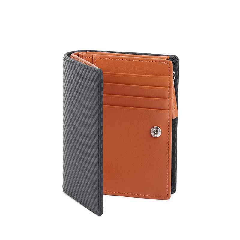 Γυναικείος μικρός δερμάτινος πορτοφόλι με φερμουάρ και πολλές θήκες καρτών — δέρμα δεύτερου στρώματος, επένδυση από ίνες Super Fiber, αστική απλότητα, χειμώνας 2023