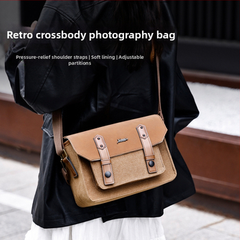 Retro drobės fotoaparato krepšys be veidrodžio kameroms su išlenkta peties juosta – universalus, ant peties arba crossbody