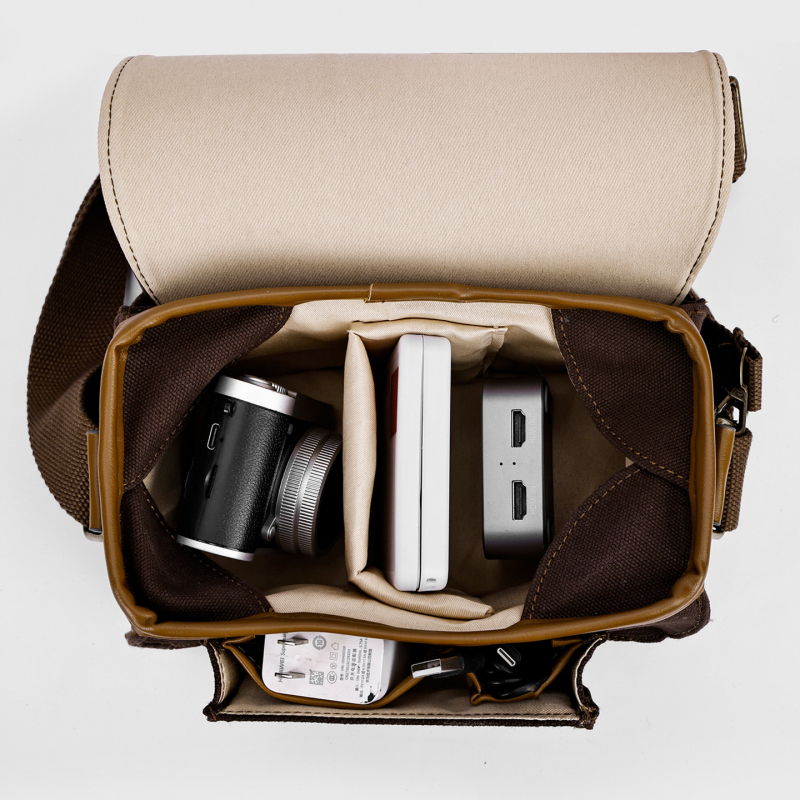 Retro drobės fotoaparato krepšys be veidrodžio kameroms su išlenkta peties juosta – universalus, ant peties arba crossbody