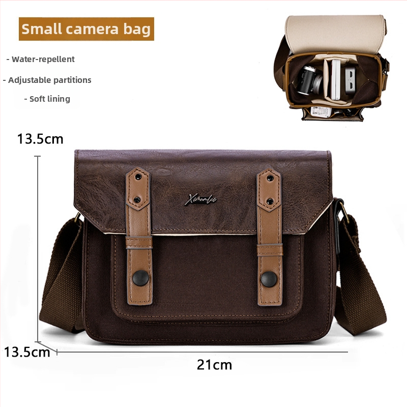 Retro drobės fotoaparato krepšys be veidrodžio kameroms su išlenkta peties juosta – universalus, ant peties arba crossbody