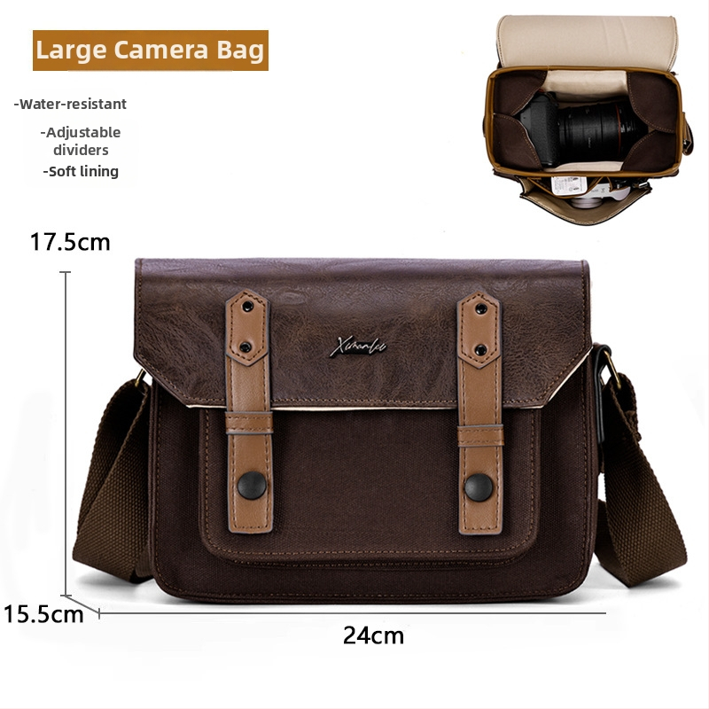 Retro drobės fotoaparato krepšys be veidrodžio kameroms su išlenkta peties juosta – universalus, ant peties arba crossbody