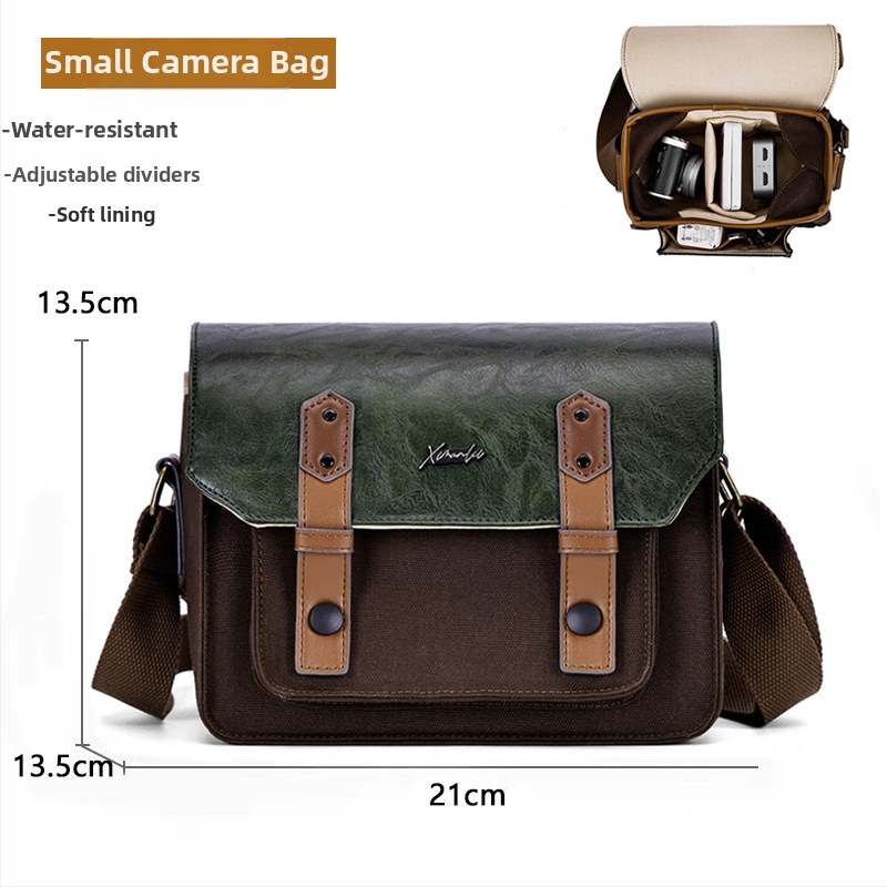 Retro drobės fotoaparato krepšys be veidrodžio kameroms su išlenkta peties juosta – universalus, ant peties arba crossbody