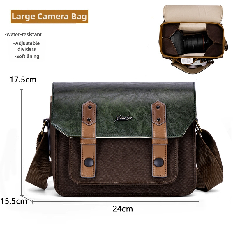 Retro drobės fotoaparato krepšys be veidrodžio kameroms su išlenkta peties juosta – universalus, ant peties arba crossbody