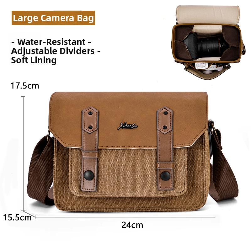 Retro drobės fotoaparato krepšys be veidrodžio kameroms su išlenkta peties juosta – universalus, ant peties arba crossbody